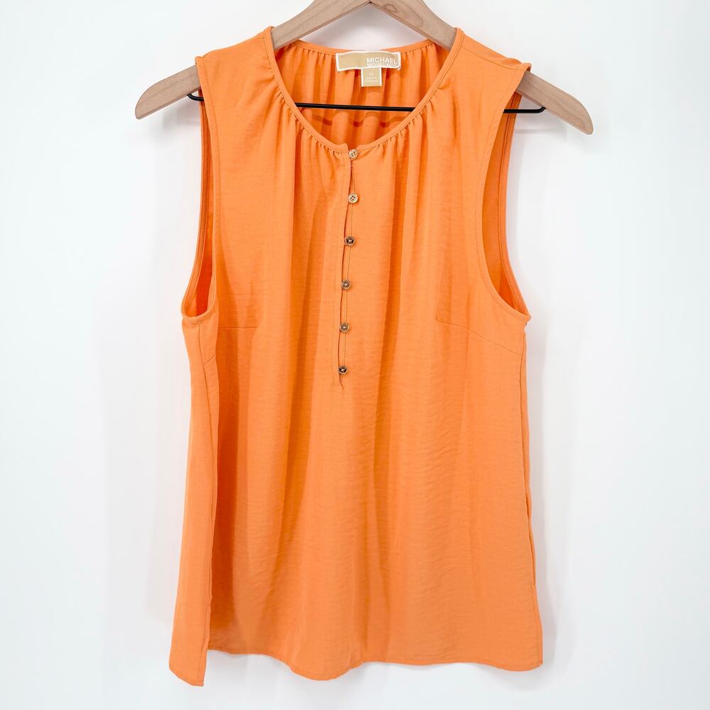Michael Kors Coral Sleeveless Blouse Medium Button Front Resort Summer Top - Picture 2 of 8